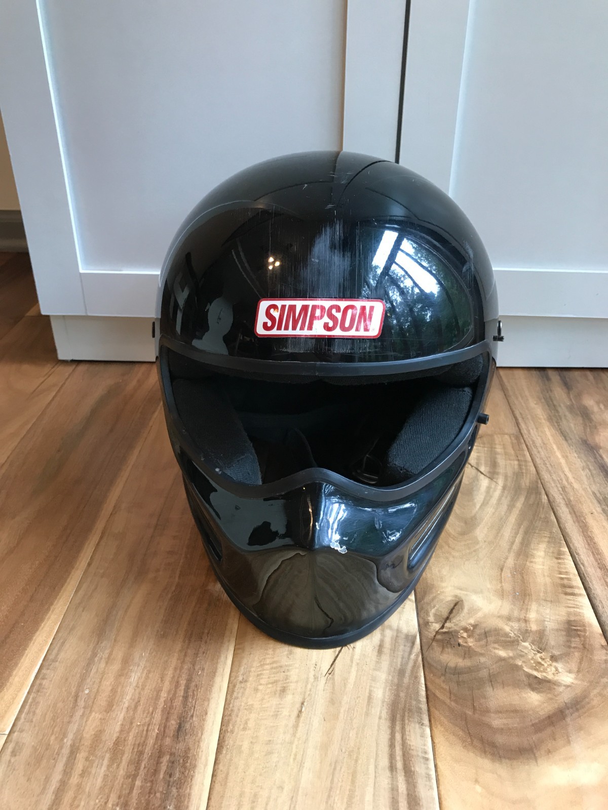 Vintage Simpson Motorcycle Helmet Glossy Black Size Large 59 CM NO VISOR