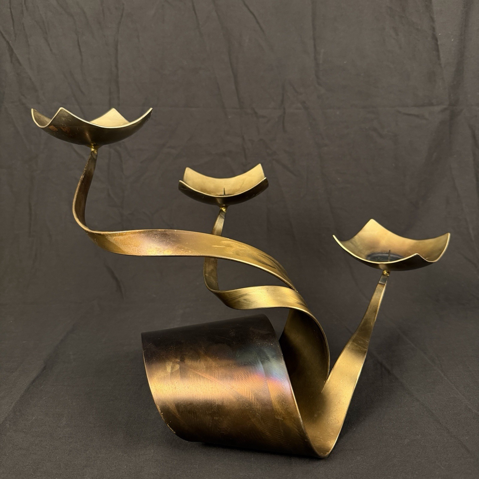 Vintage Ferart Artisan 3-Arm Brutalist Candelabra MCM Metal Sculpture Canada