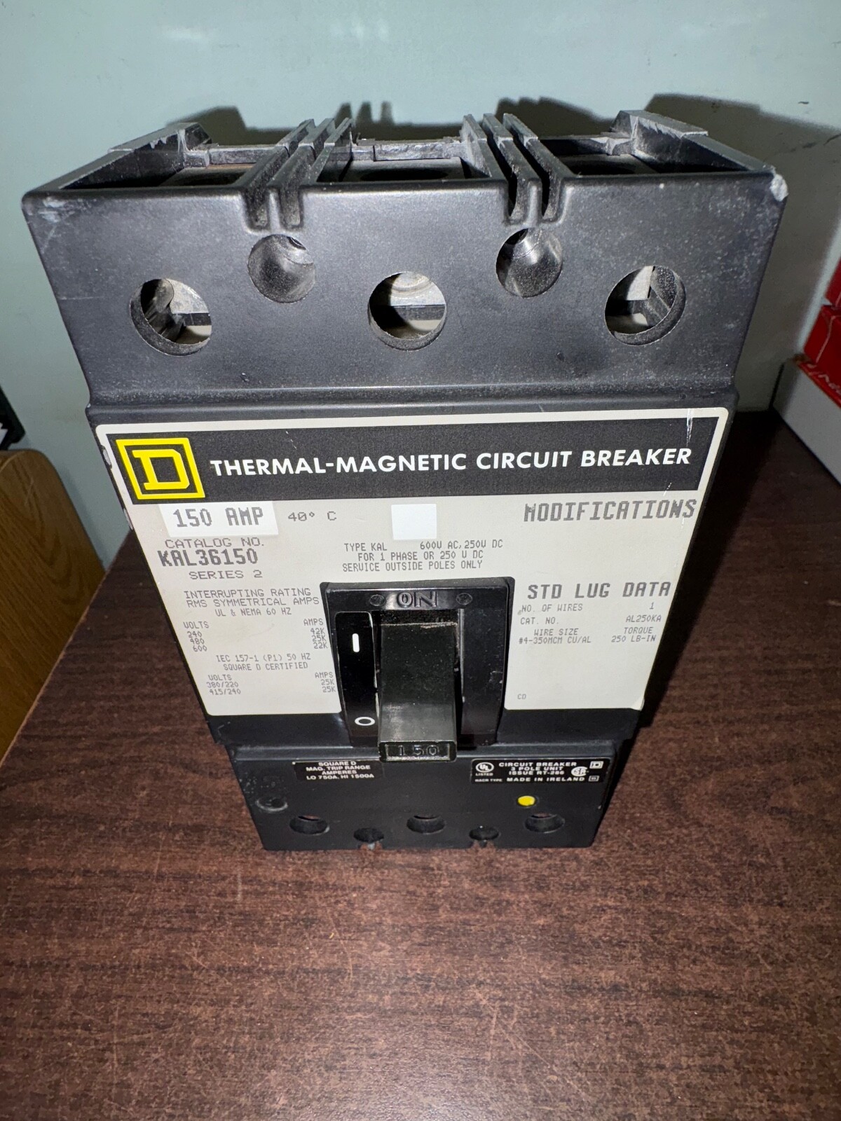 NOS SQUARE D KAL36150 150 AMP THERMAL MAGNETIC CIRCUIT BREAKER   S6
