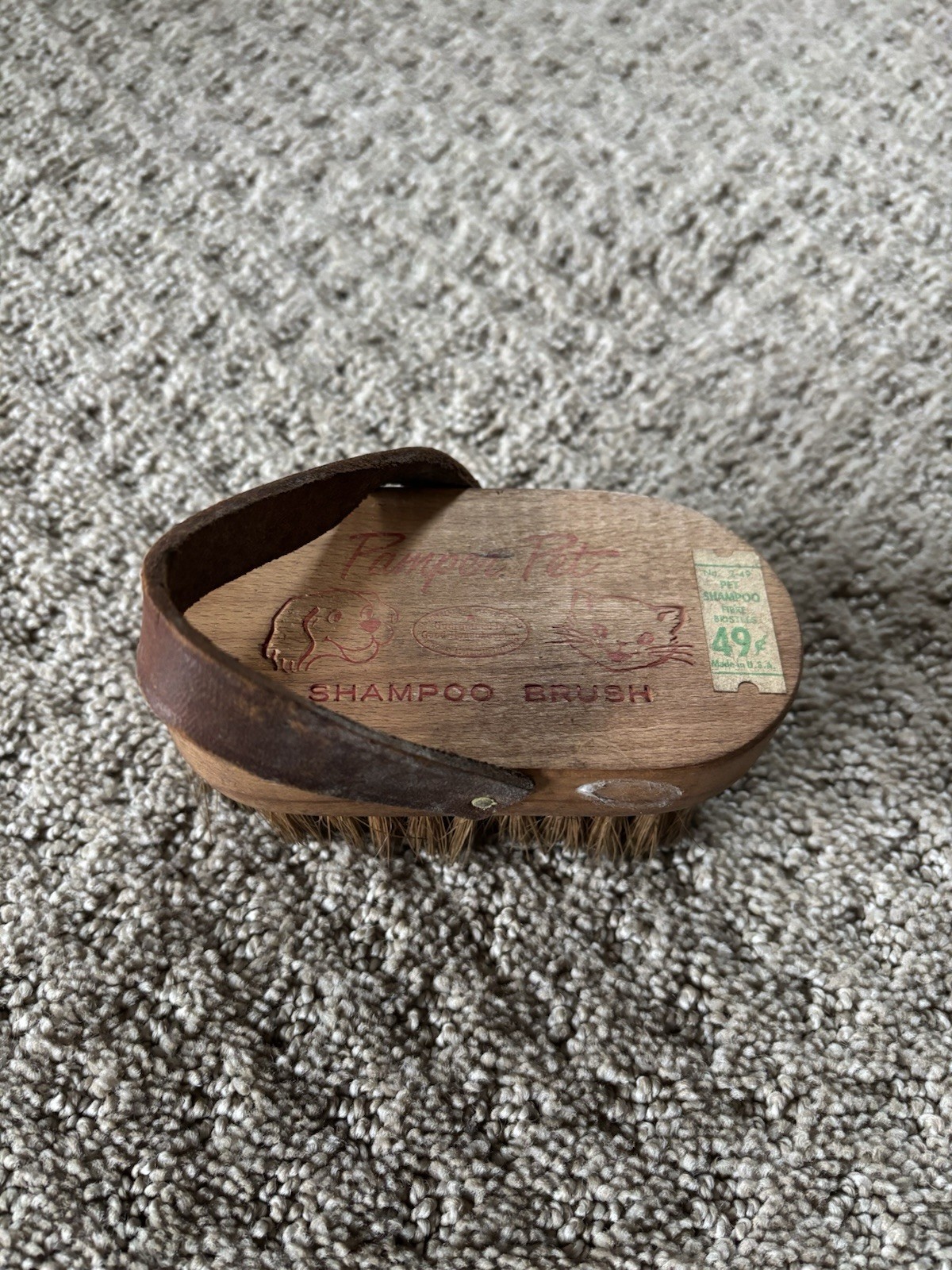 Vintage Pamper Pet  Dog and/or Cat Leather Handled Wood Shampoo Brush
