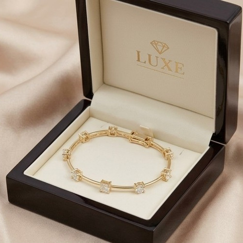 5ct Multi-cut Certified Moissanite Bar Link Silver Made Bracelet 14k Gold Plated