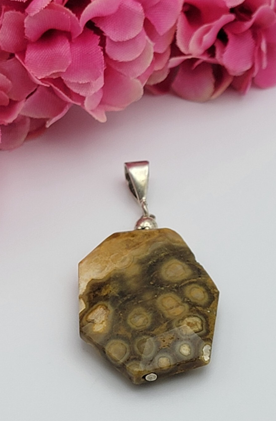Vintge SK 925 Sterling Silver Petrified Palm Wood Fossil Pendant 1.5\ Vintge SK 925 Sterling Silver Petrified Palm Wood Fossil Pendant 1.5\