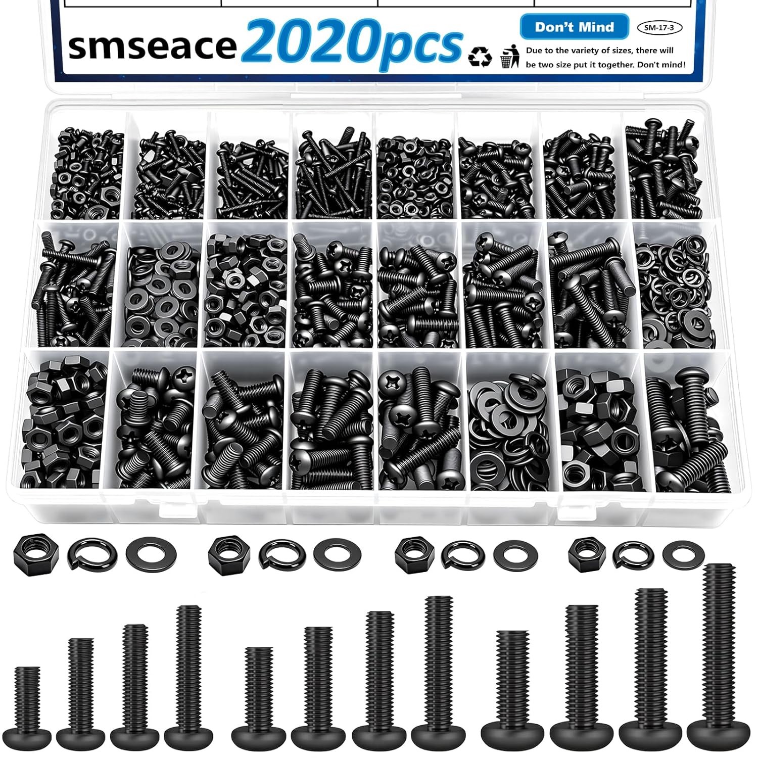 2020Pcs Metric Screws Assortment Kit 32-Sizes M2/M3/M4/M5/M6 Nuts and Bo 2020Pcs Metric Screws Assortment Kit 32-Sizes M2/M3/M4/M5/M6 Nuts and Bo