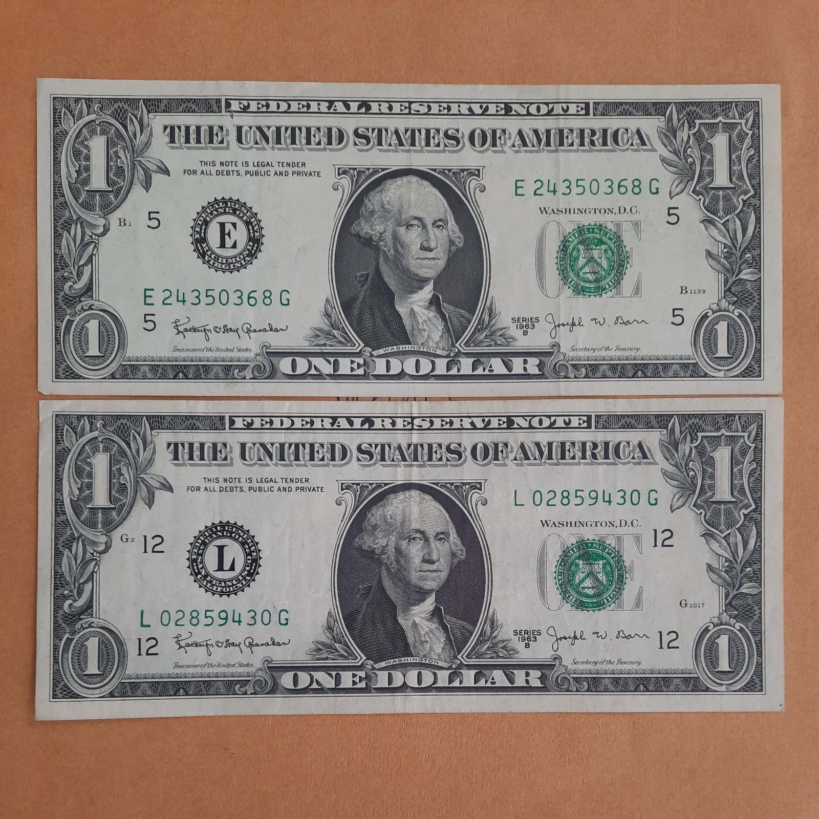 2 One Dollar Barr Notes 1963B • $1 Bill Very Nice Notes 2 One Dollar Barr Notes 1963B • $1 Bill Very Nice Notes