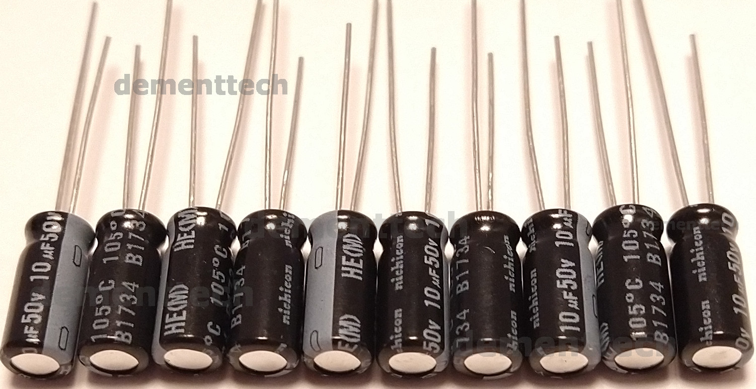 10x Nichicon HE 10uF 50V Low-ESR radial capacitors 105C High Endurance caps