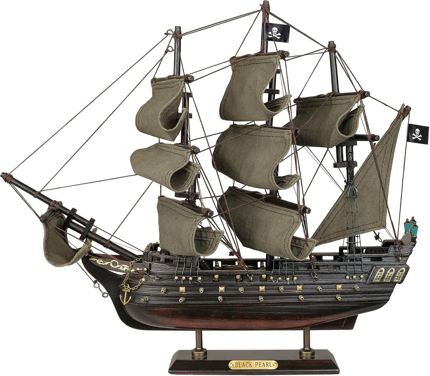 SAILINGSTORY Wooden Pirate Ship Model Black Pearl Distressed Sails 15