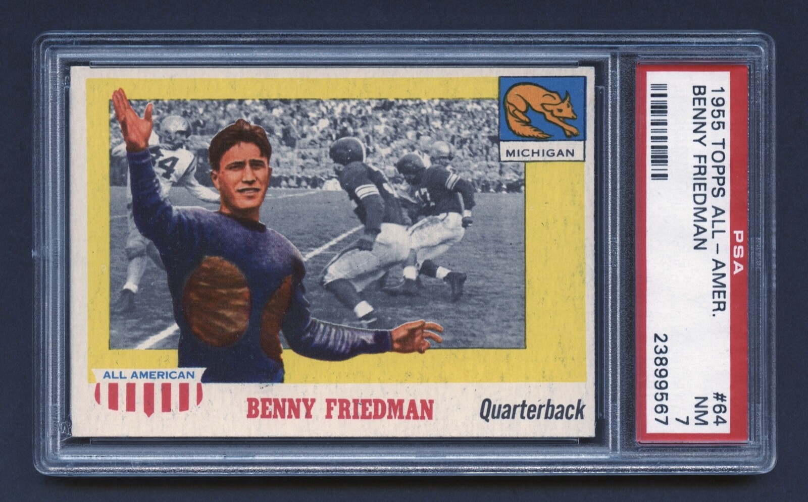 1955 BENNY FRIEDMAN ROOKIE PSA 7 NM HOF MICHIGAN WOLVES GIANTS BRANDEIS #64 RZC