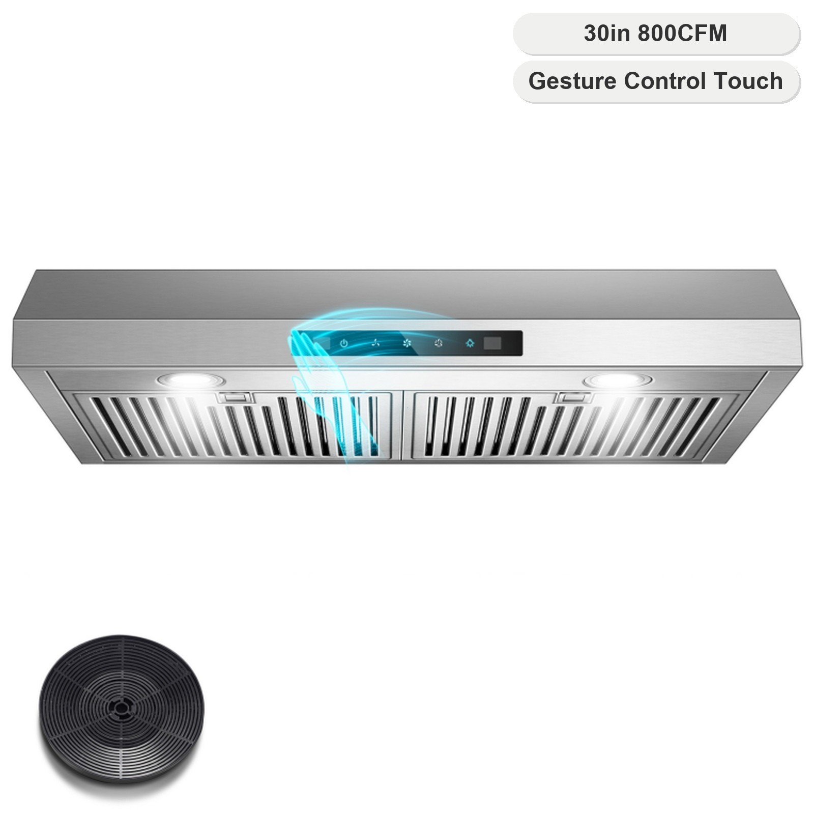 30 Inch Under Cabinet Range Hood 800CFM Powerful Suction Gesture/Touch LED New