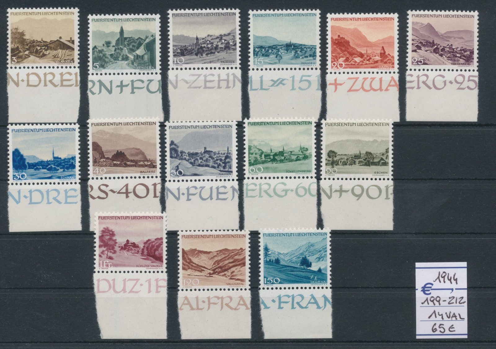 1944 Liechtenstein - No. 199-212, Different Views, MNH** - Low Sheet Edge