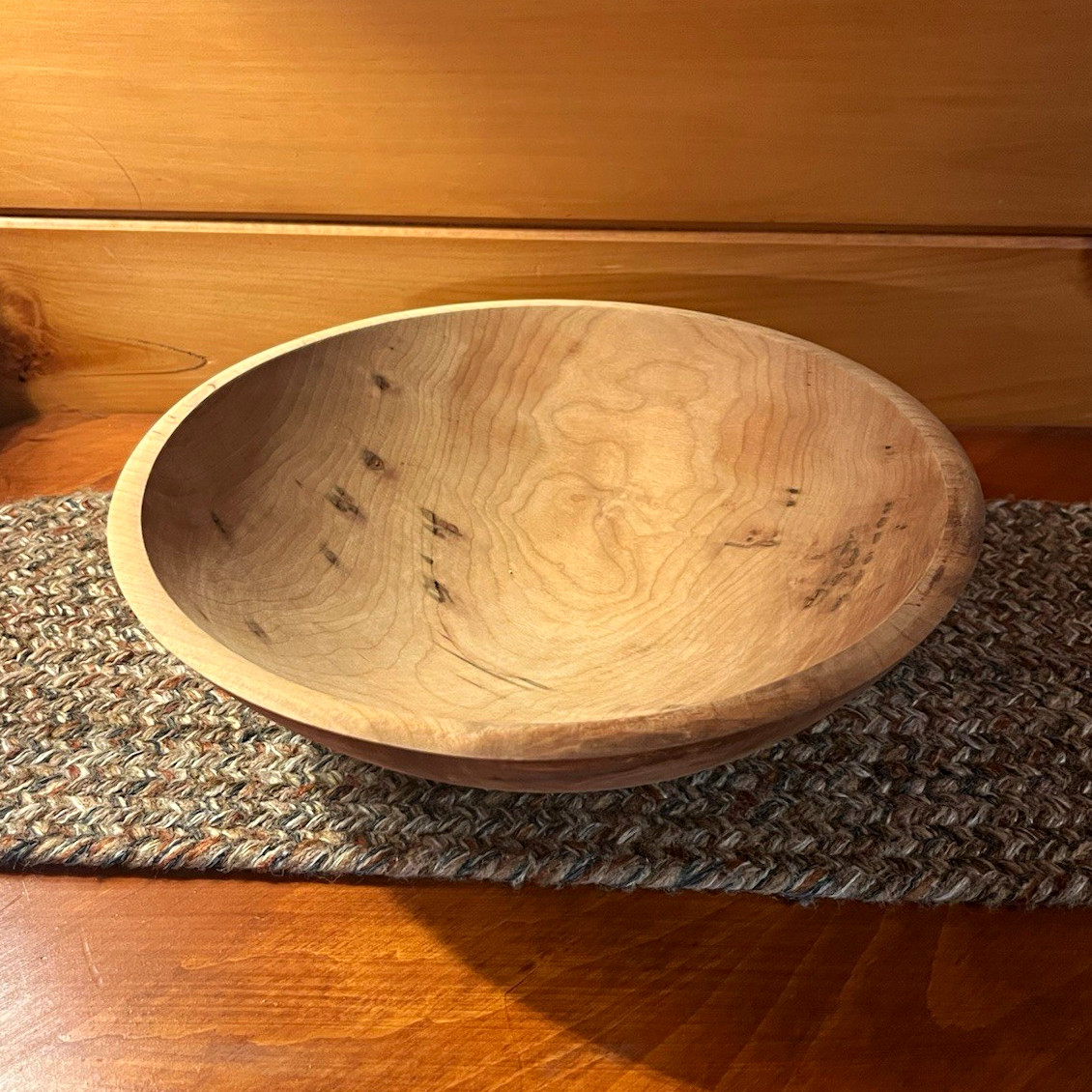 Round Wood Bowl 12 in Dia x 4 in H, Brown Wood Grain