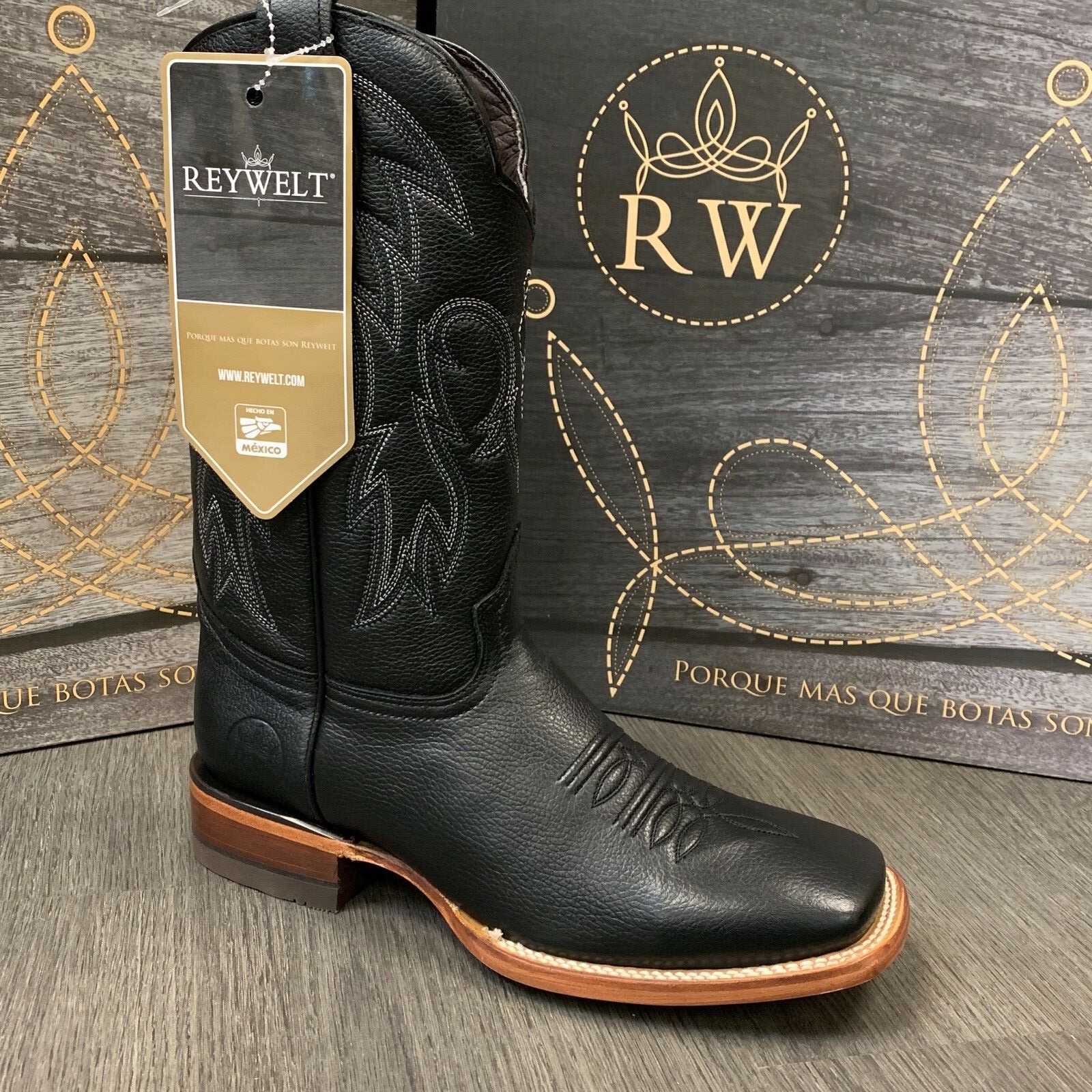 MEN\'S RODEO COWBOY BOOTS GENUINE LEATHER BROWN SQUARE TOE BOTA RANCH SADDLE
