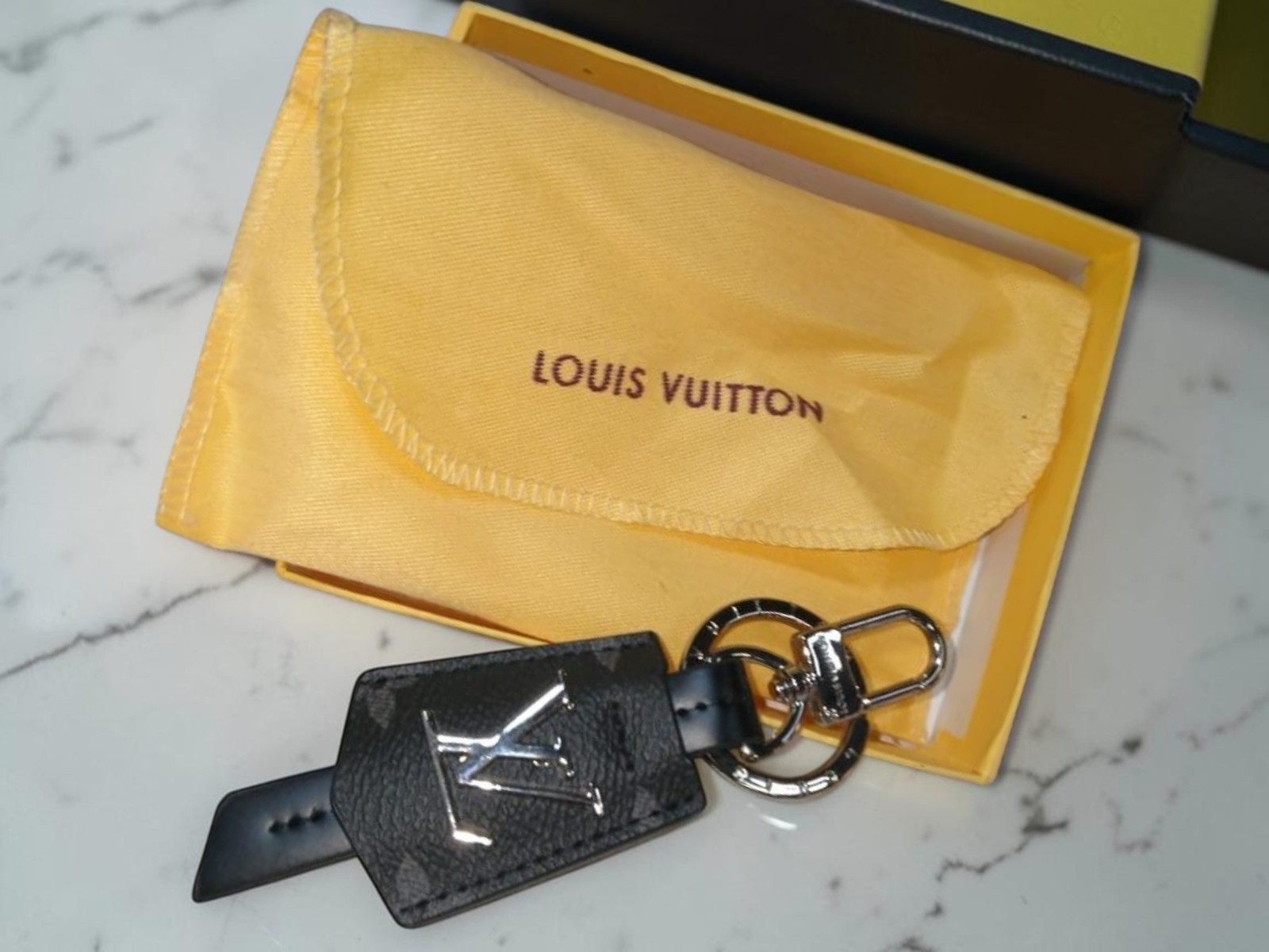 Vintage Black Leather Louis Vuitton Keychain Key Ring