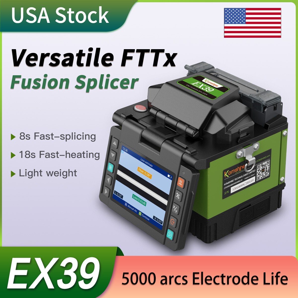 FTTX Fiber Optical Handheld Fusion Splicer Komshine EX39 W/ Electrode Life: 5000