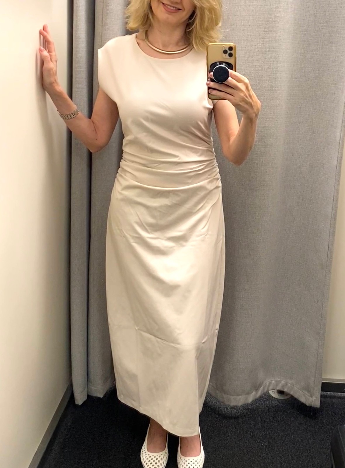 LOFT Outlet Ivory Off-White Draped Midi Dress Size M Jersey Knit New Without Tag