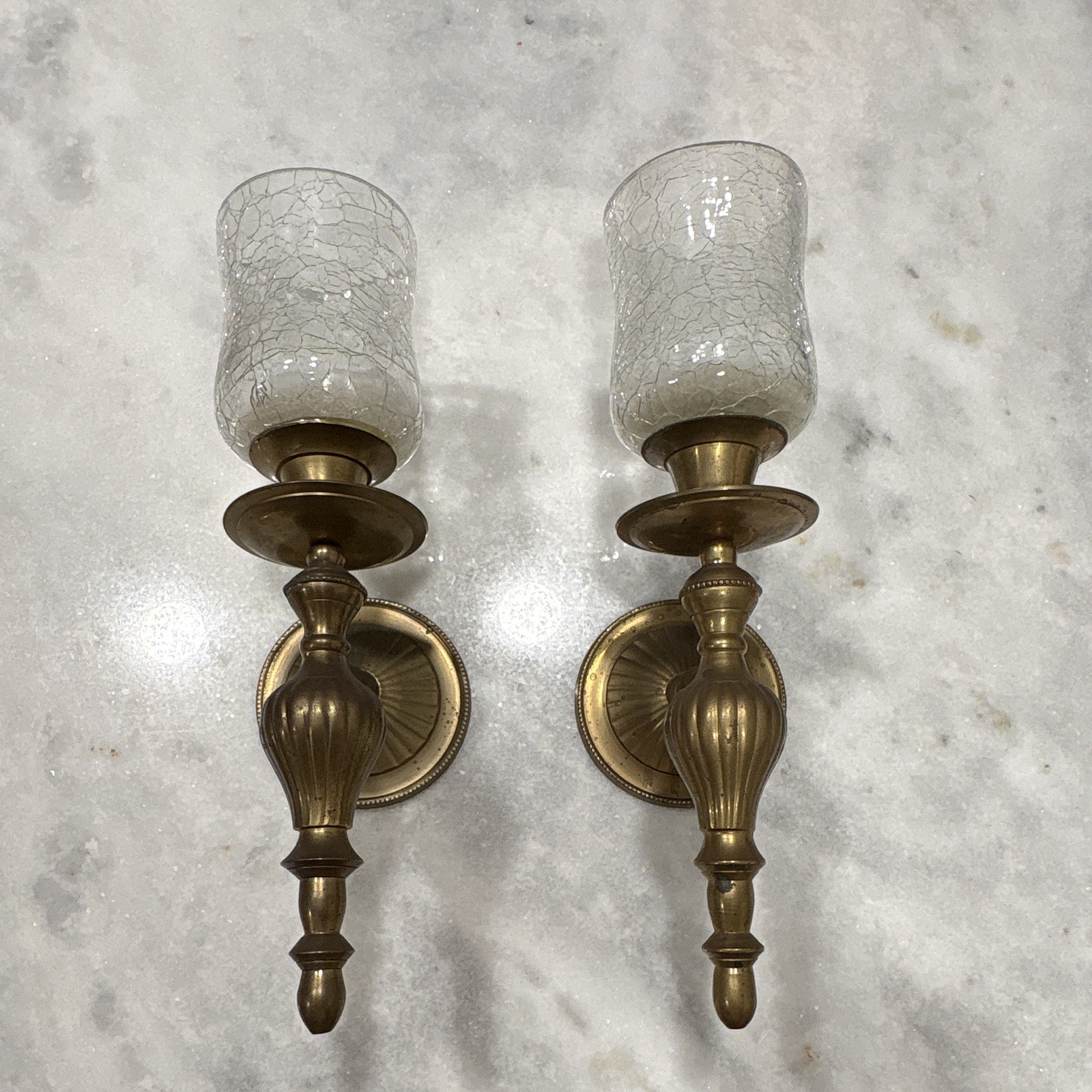 Vintage, Pair Of Brass Wall Mounted Candle Sconces W/ Attached Peg Votives