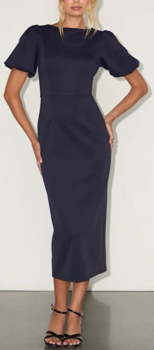 Lulus Simply Beloved Navy Blue Puff Sleeve Bodycon Midi Dress Blue Size XS NWOT
