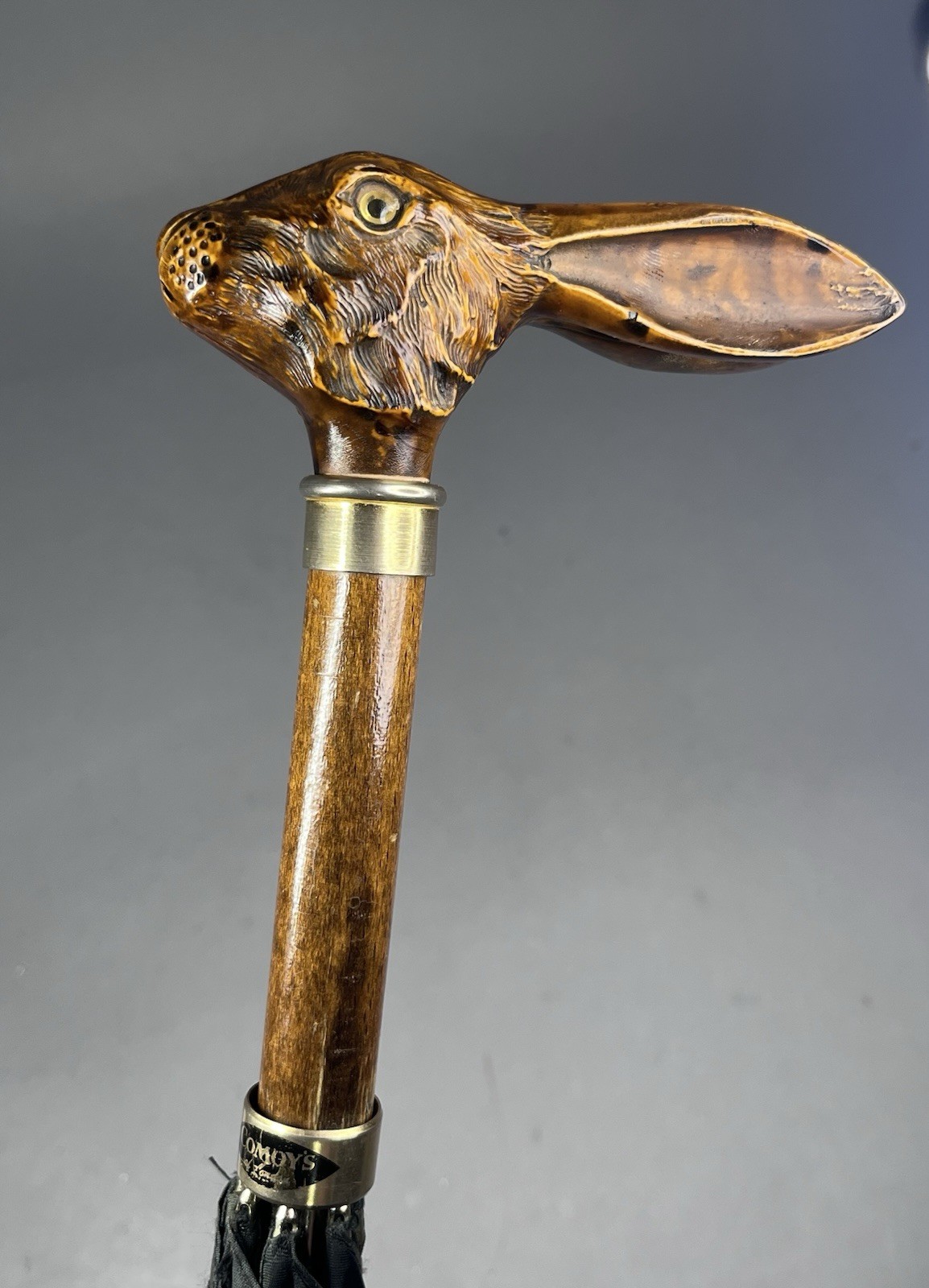 Comoy's Of London Vintage Umbrella Rabbit Head Handle Spring Loaded Automatic