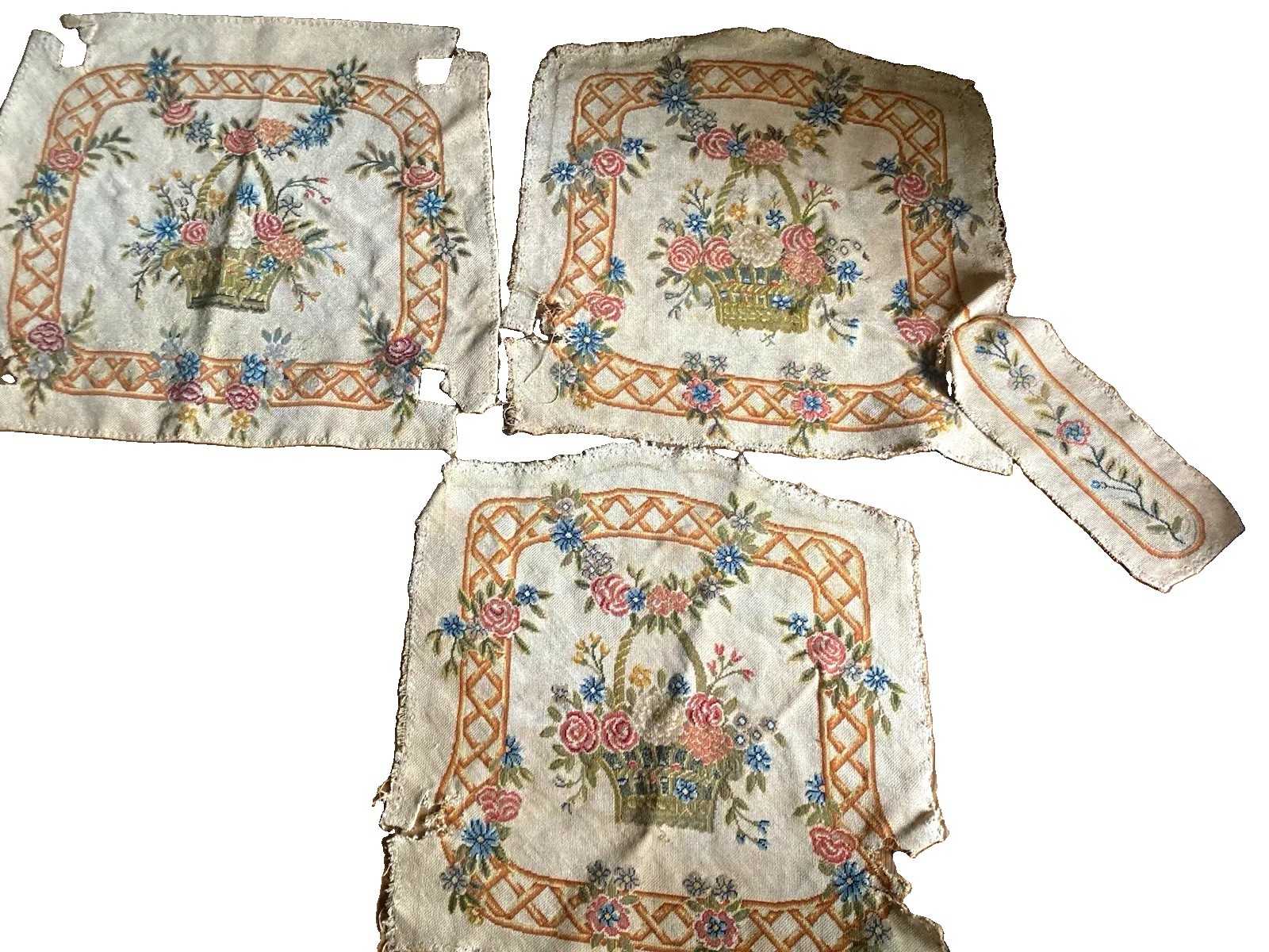 3 Authentic antique 19th century Needlepoint tapestries for chairs or pillows