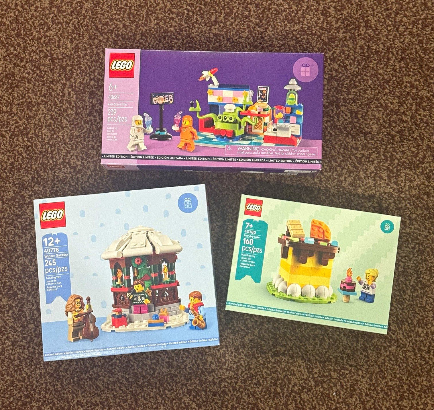 LEGO 40687 Alien Space Diner, 40778 Winter Gazebo, 40780 Birthday Cake lot of 3 LEGO 40687 Alien Space Diner, 40778 Winter Gazebo, 40780 Birthday Cake lot of 3