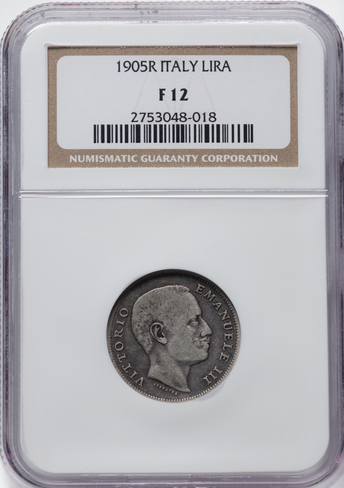 ITALY KINGDOM 1905-R 1 LIRA SILVER COIN, SCARCE, CIRCULATED, NGC CERTIFIED F-12 ITALY KINGDOM 1905-R 1 LIRA SILVER COIN, SCARCE, CIRCULATED, NGC CERTIFIED F-12