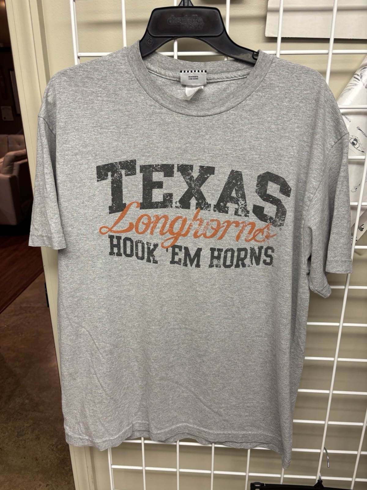 Vintage Footlocker Texas Longhorns T-Shirt Gray Distressed Hook Em Horns EUC L