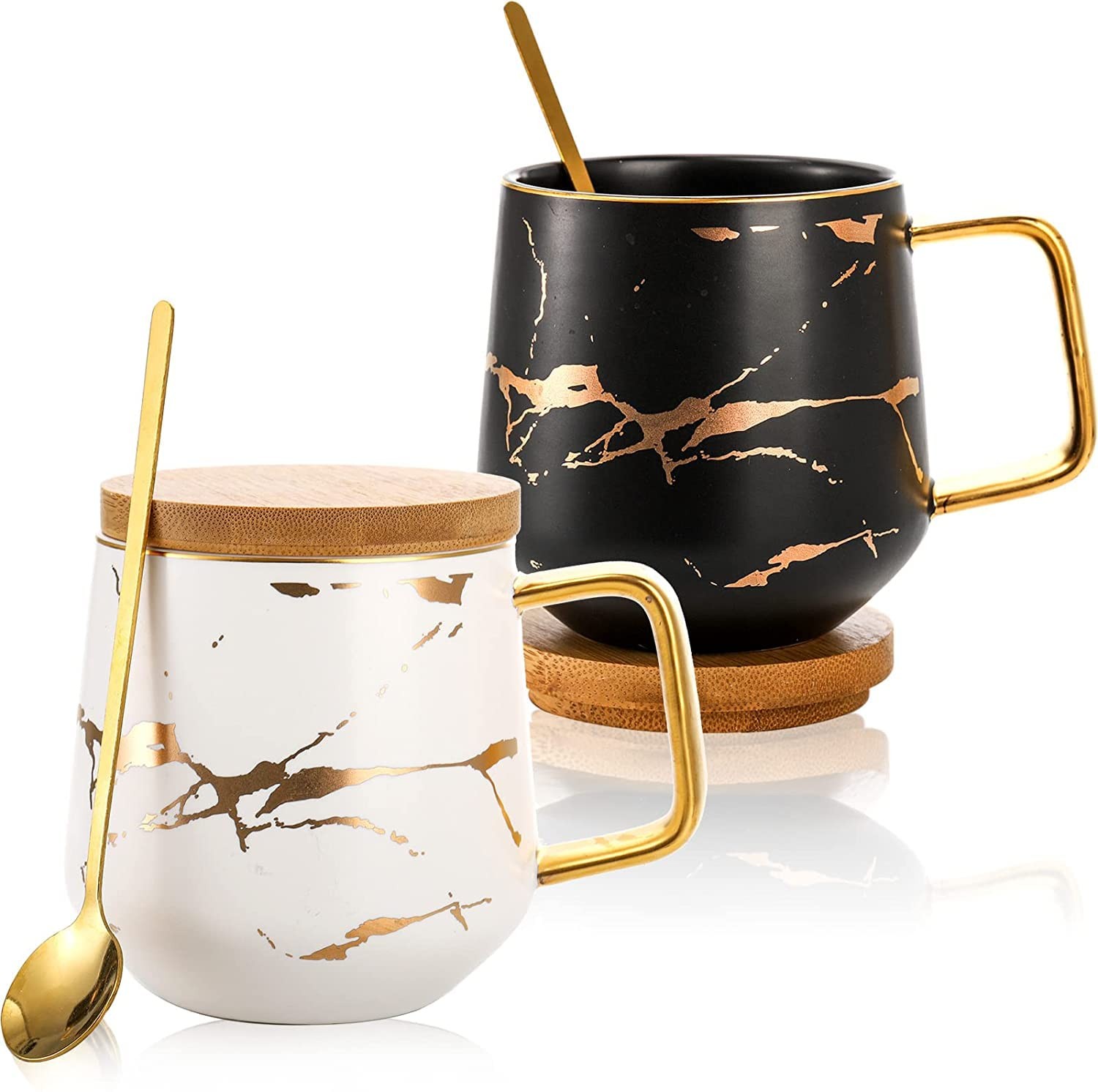 W&S CLASSICS Classic Ceramic Kintsugi Style Coffee Tea Mug Gold Inlay, Spoon W&S CLASSICS Classic Ceramic Kintsugi Style Coffee Tea Mug Gold Inlay, Spoon