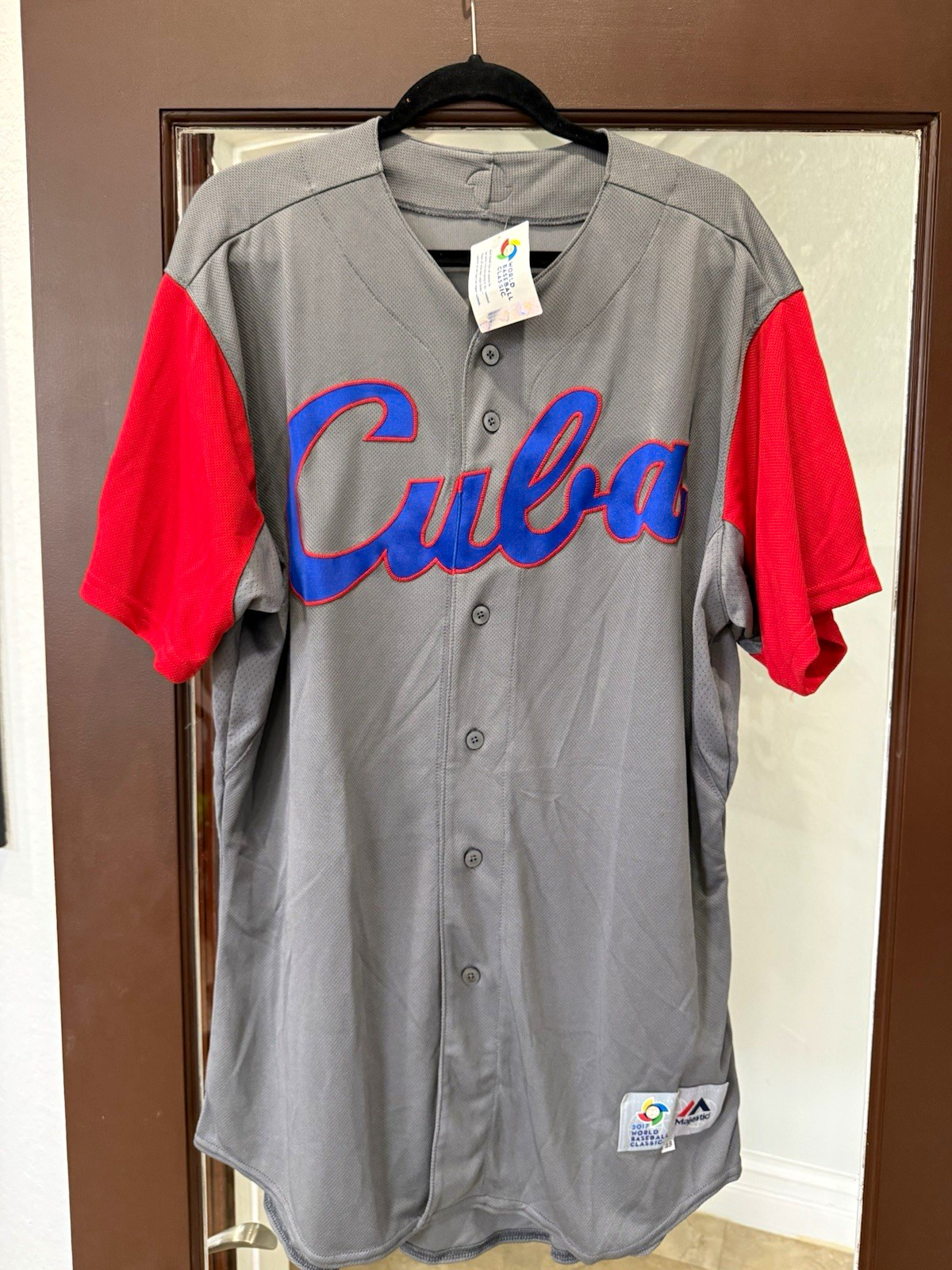 Majestic 2017 World Baseball Classic Cuba Baseball Jersey Gray/Red/Blue 48