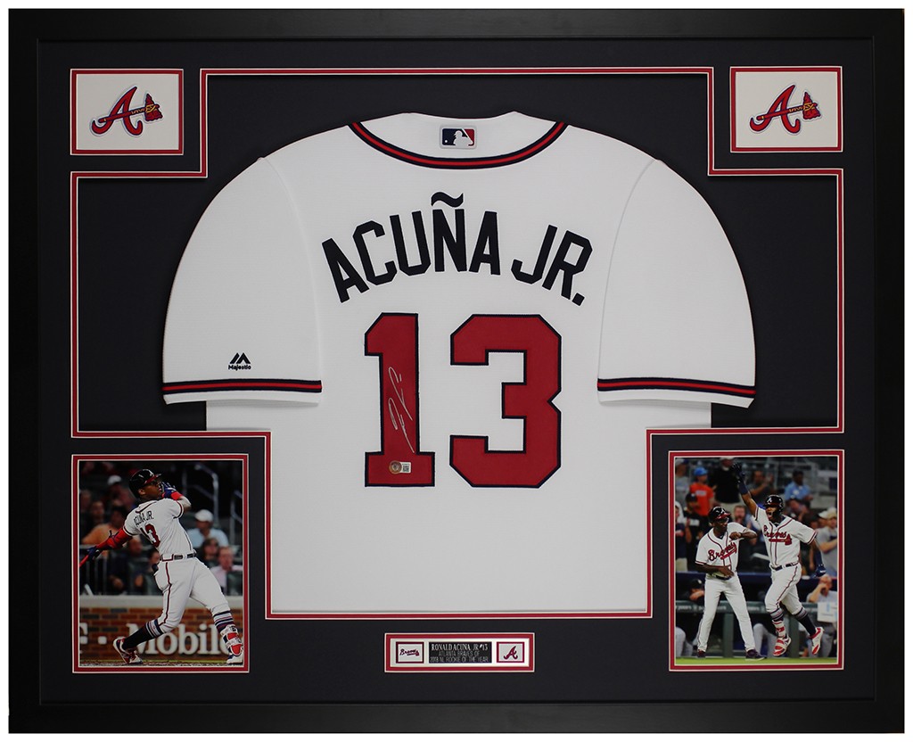 Ronald Acuna Jr Autographed & Framed White Atlanta Jersey Auto Beckett COA