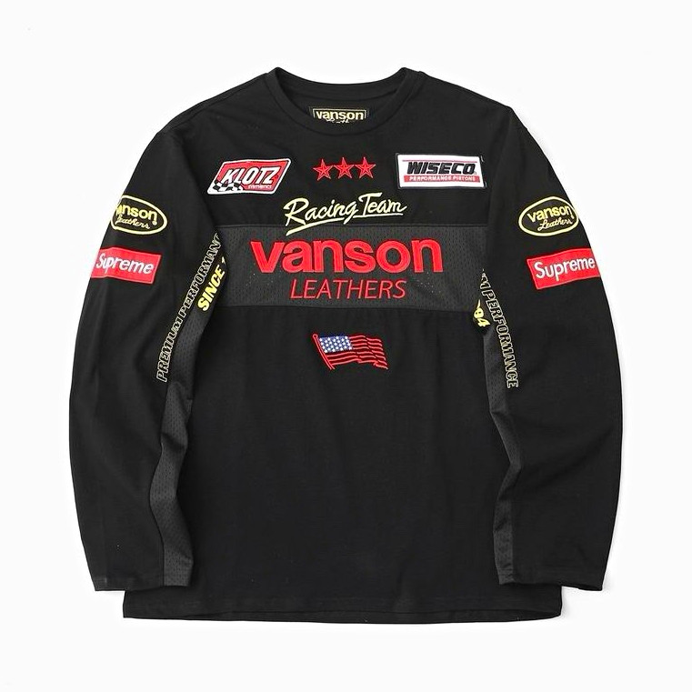 Supreme x Vanson Leathers Racing Team Graphic LS T-Shirt Black L Crew Supreme x Vanson Leathers Racing Team Graphic LS T-Shirt Black L Crew