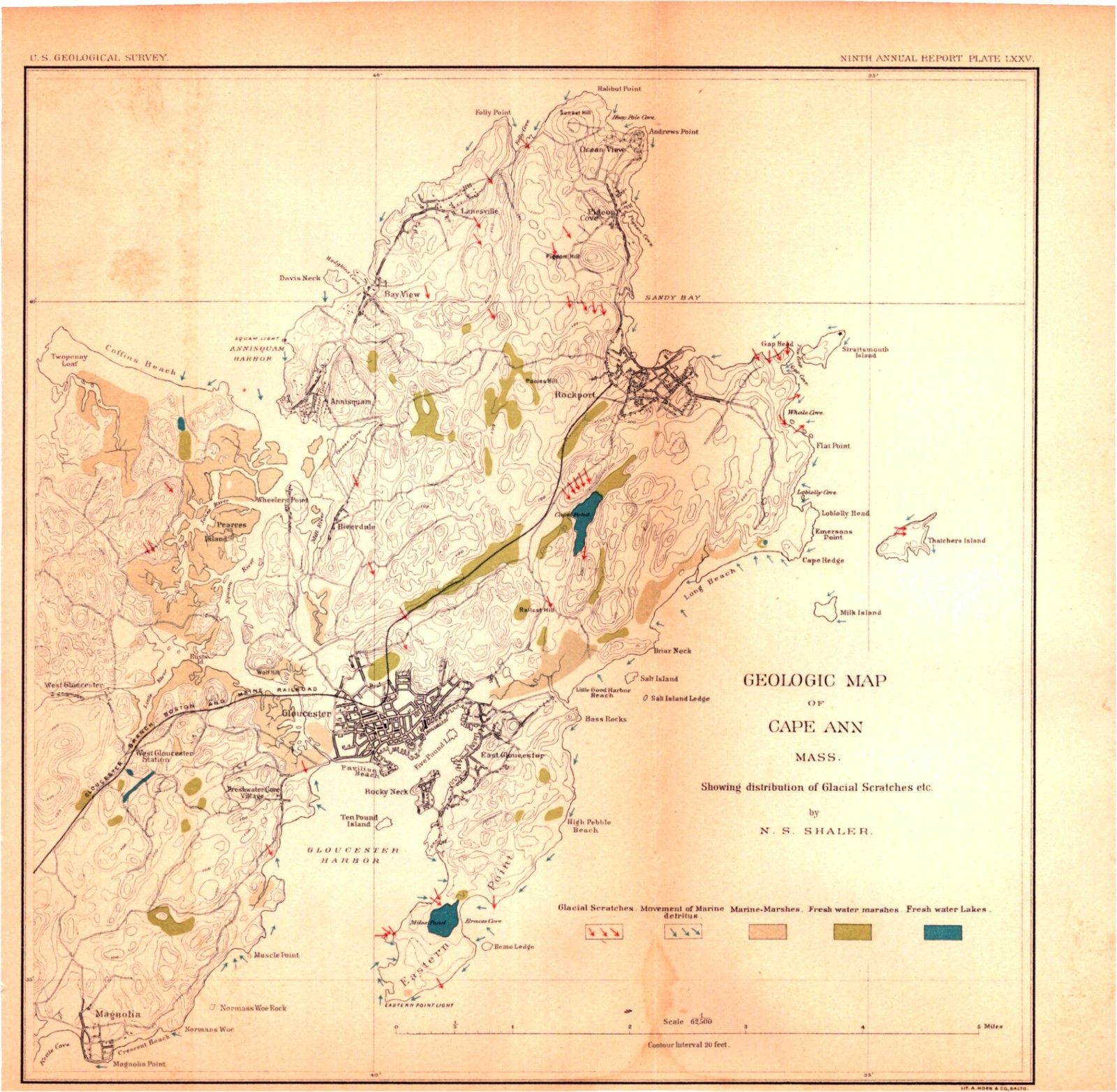 1889 – Cape Ann - Massachusetts - Authentic Antique Geology USGS Map