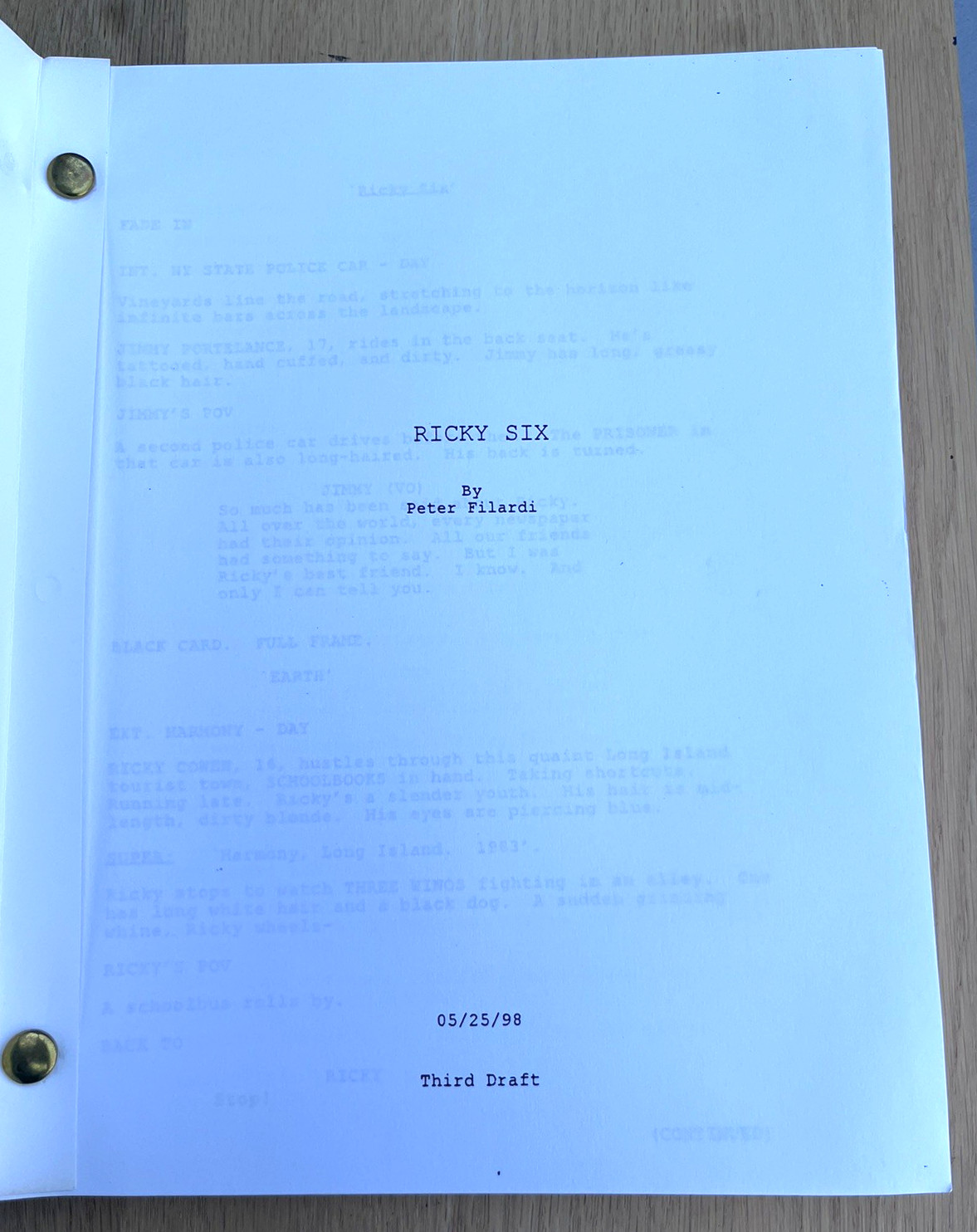 1998 Ricky 6 Six Peter Filardi Movie Original Script Kasso Say You Love Satan