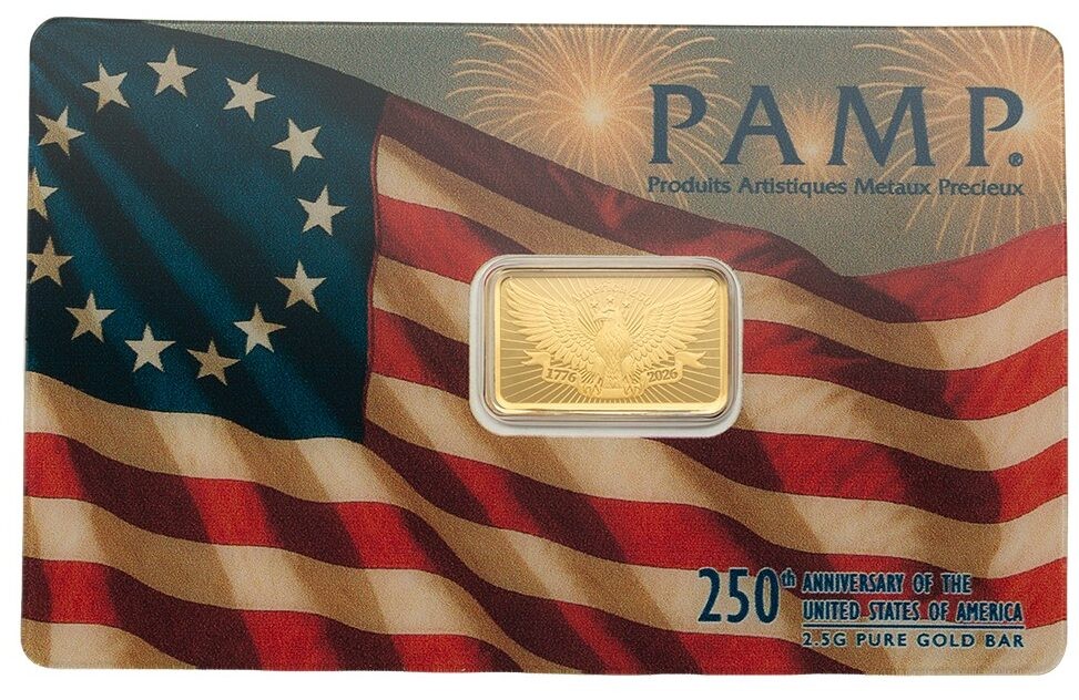 2026 PAMP 250th Ann. of United States Heraldic Bald Eagle 2.5g Gold Bar in As...