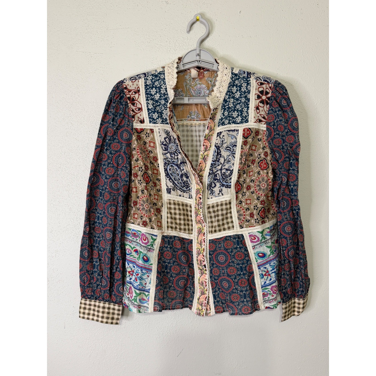 Anthropologie Pilcro Patchwork Floral Paisley Blouse Multi Color Size 8