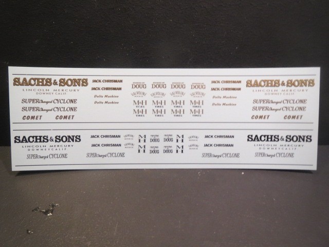 NEW Sachs & Sons 64'/65' Comet AFX 1/25 Decal from Fremont Racing Specialties