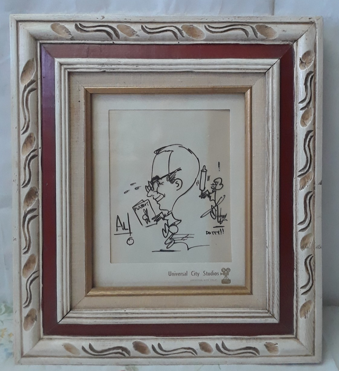 Vintage Caricature Drawing Playboy Magazine Carved Frame Universal City Studio
