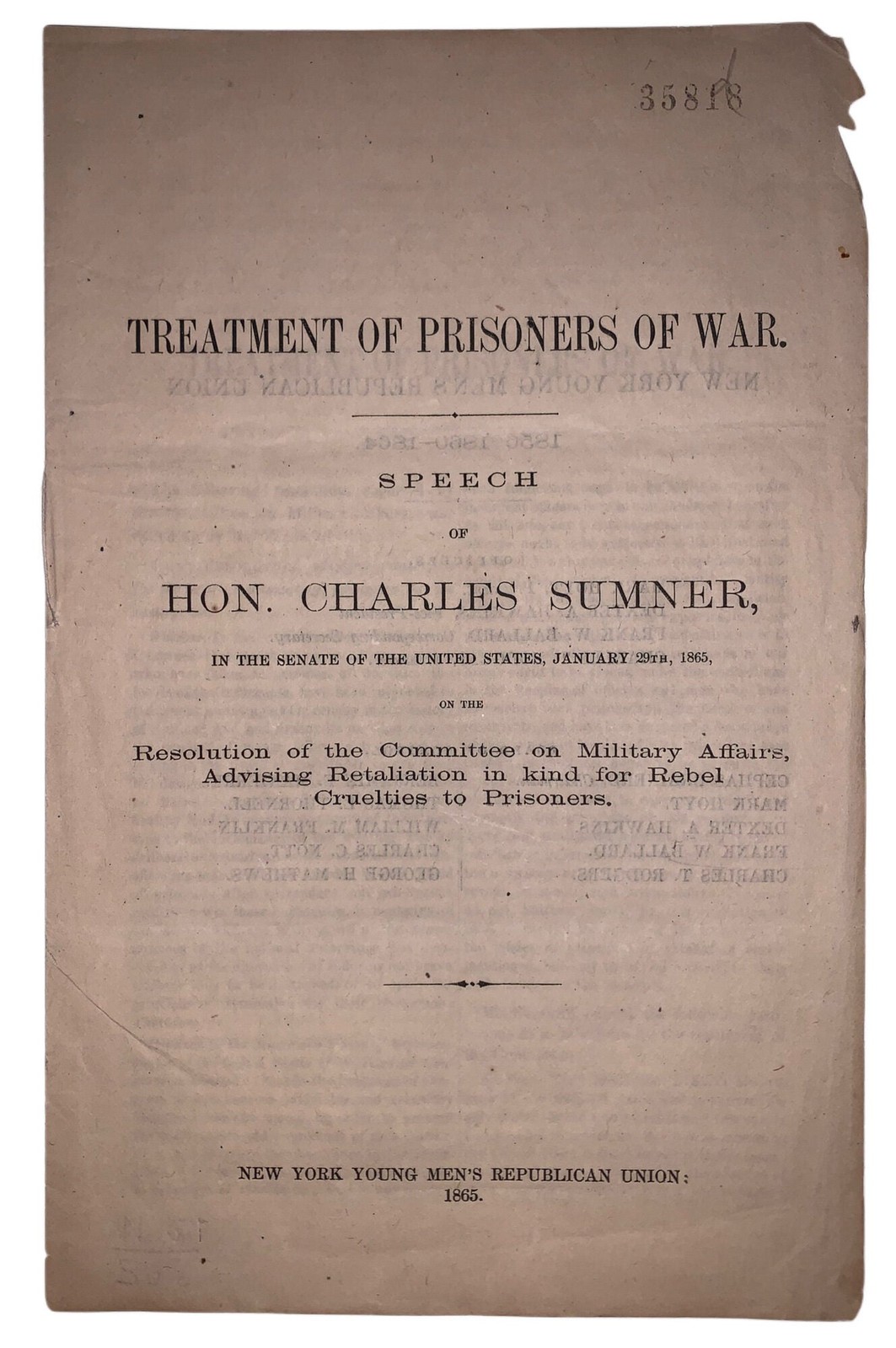 1865, 1st, Treatment of Prisoners of War, Charles Sumner, AMERICAN CIVIL WAR