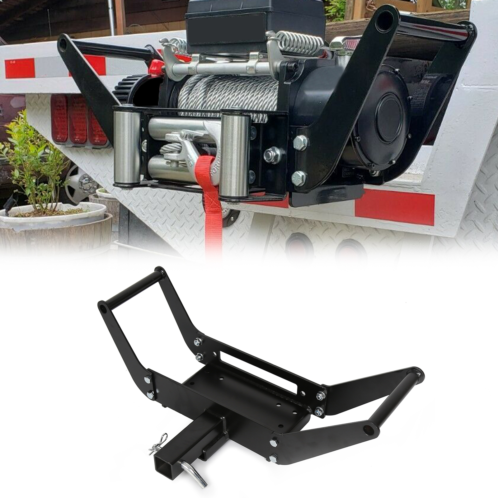 Foldable Winch Mounting Plate Cradle Mount For 2'' Hitch Receiver 4WD SUV ATV