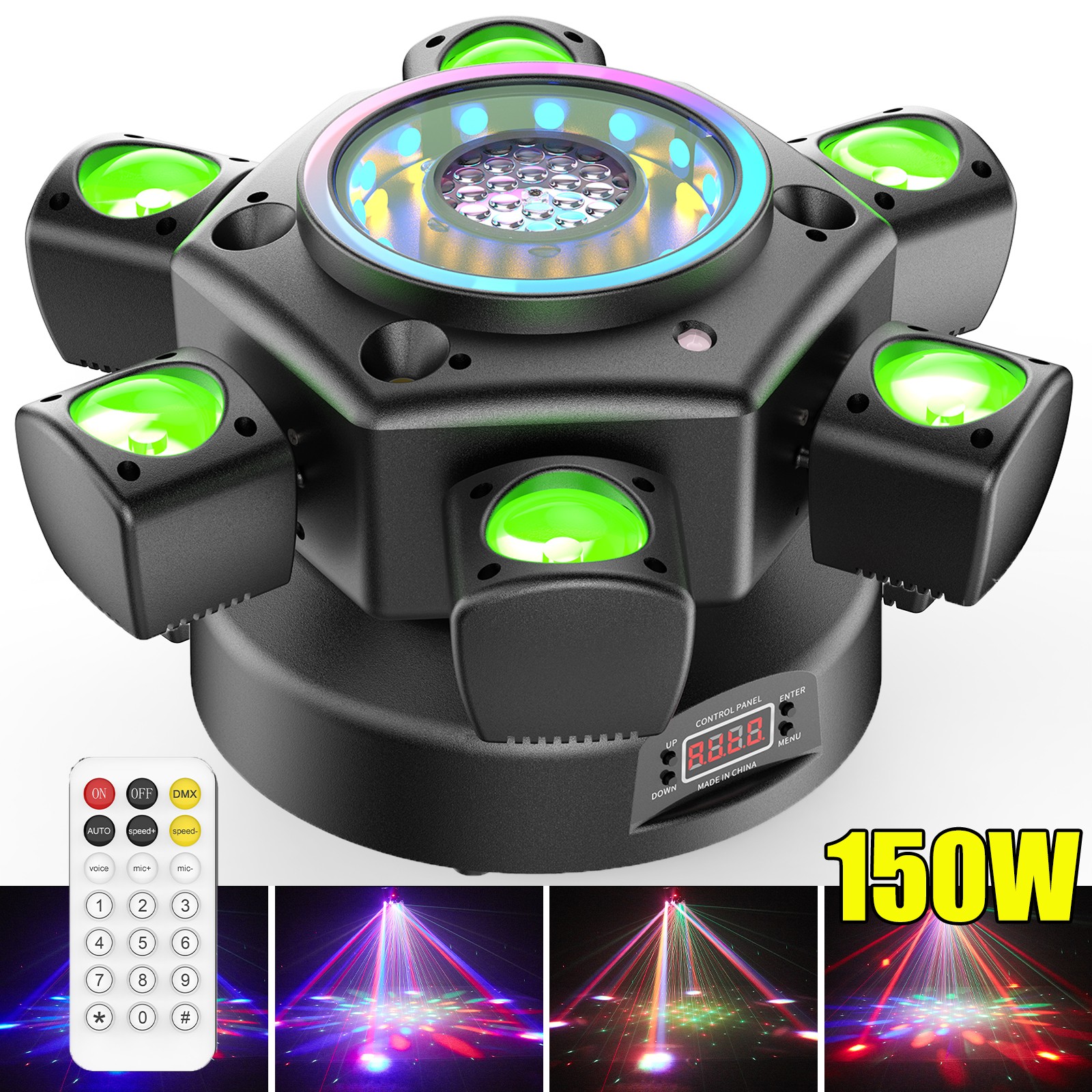 UKING 6 Arms Laser RGBW LED Moving Head Light Disco Stage Lighting Beam DMX512