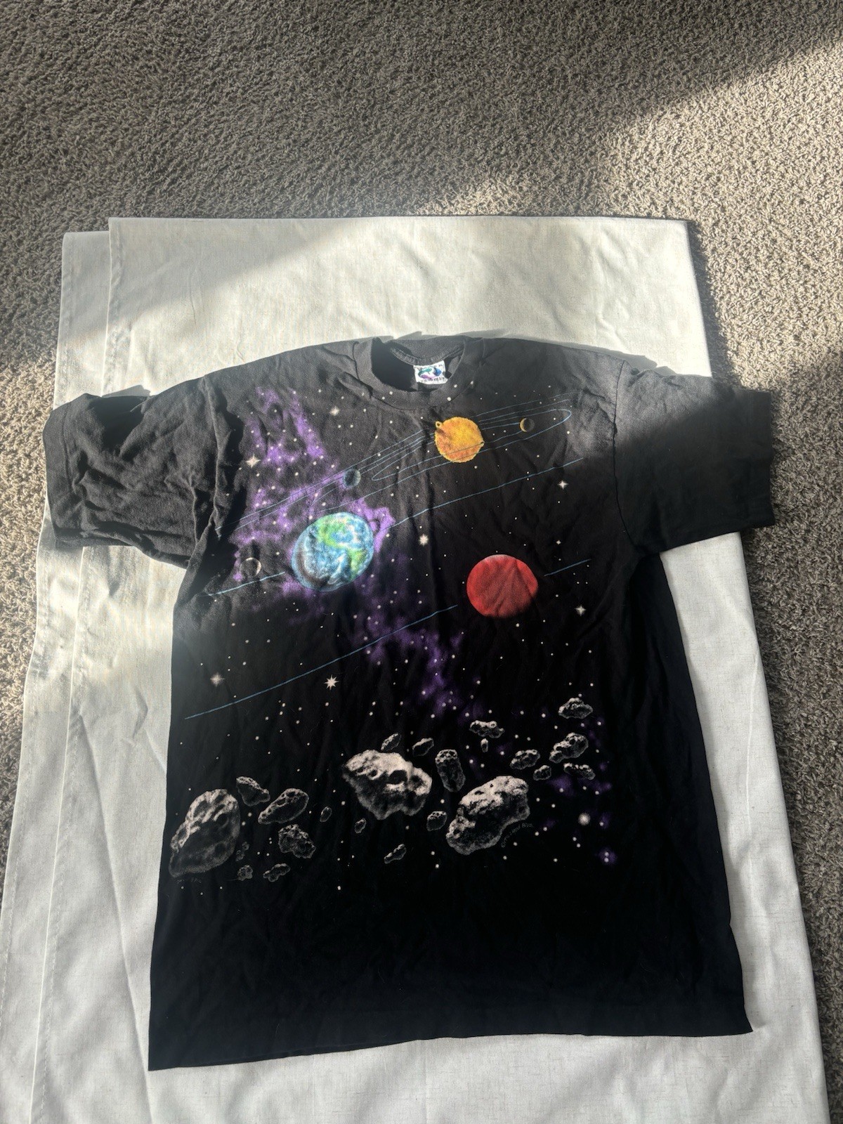 Vintage Liquid Blue 1996 Space Galaxy All Over Print Double Side Black Size XL