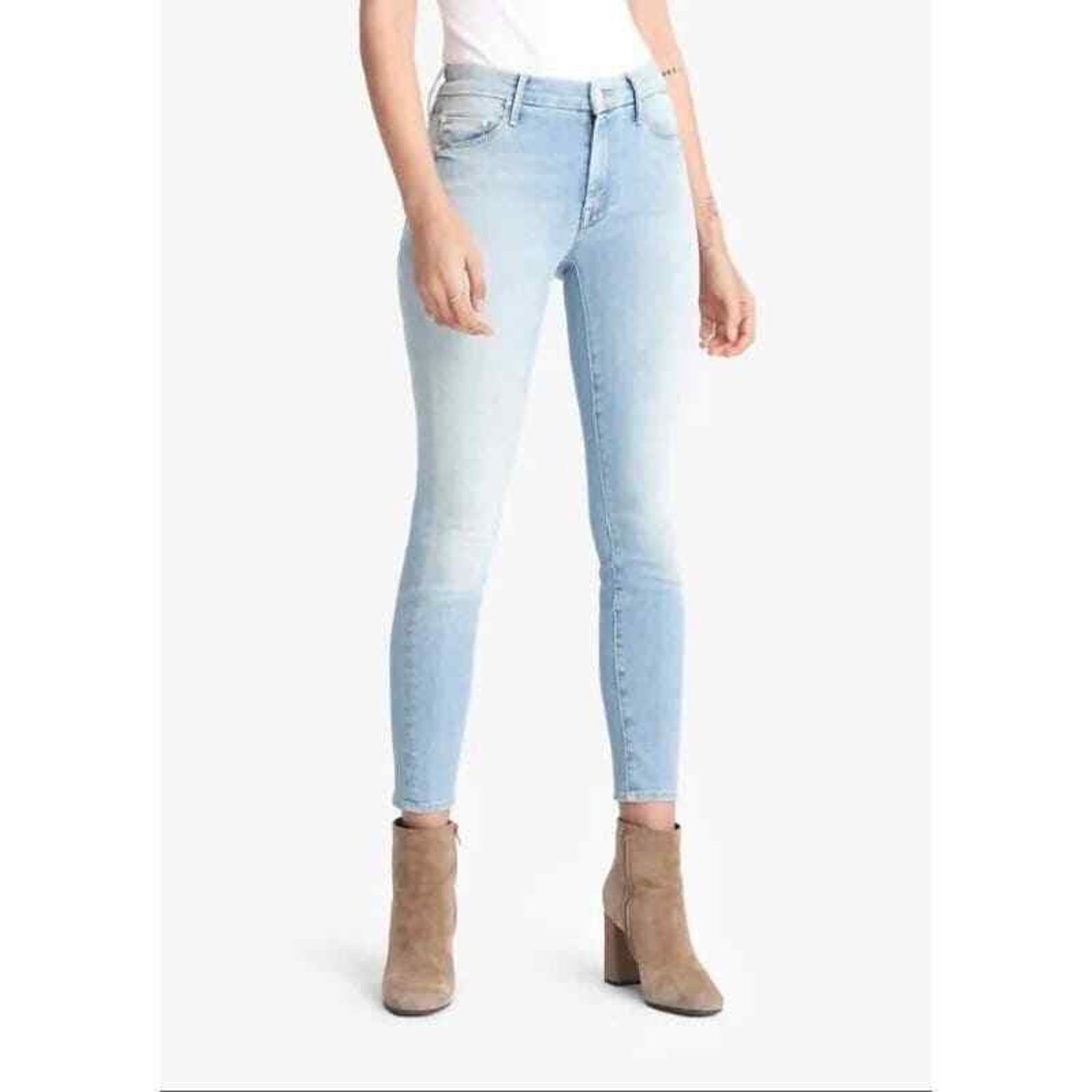NWT Mother Mid Rise The Looker Ankle Crop Size 24 Stretch Slim Light Blue Wash