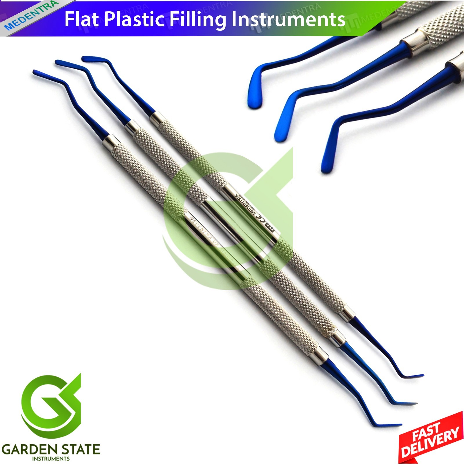 3Pcs/Set Dental Flat Plastic Filling Instruments Titanium Blue Restoration Tools