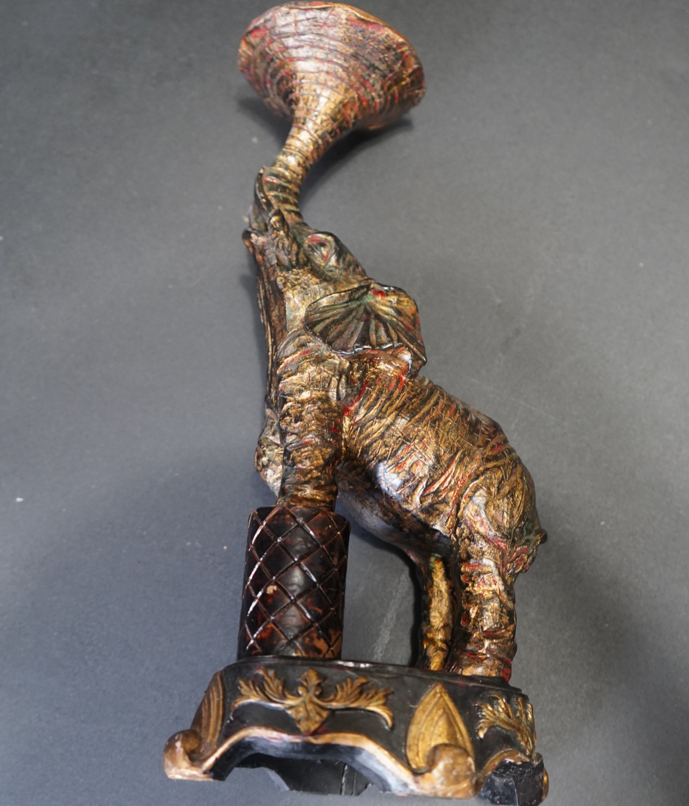Vintage Ornate Bombay Elephant Candlestick Holder Trunk Up