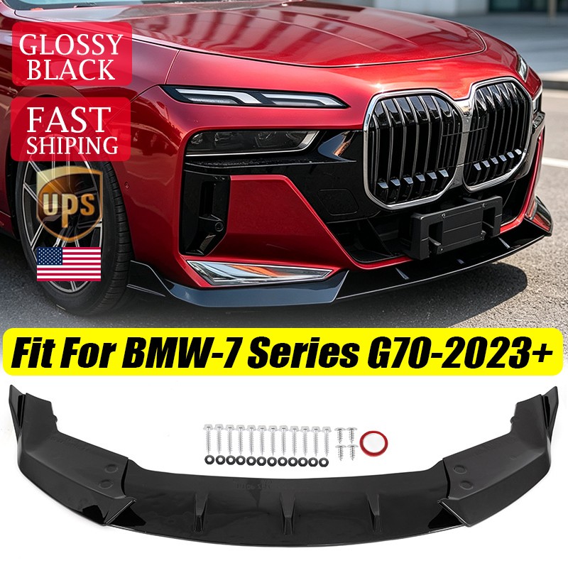 For BMW 7 Series G70 Sedan 2023+ M Sport Gloss Black Front Lip 3Pcs Splitter ABS