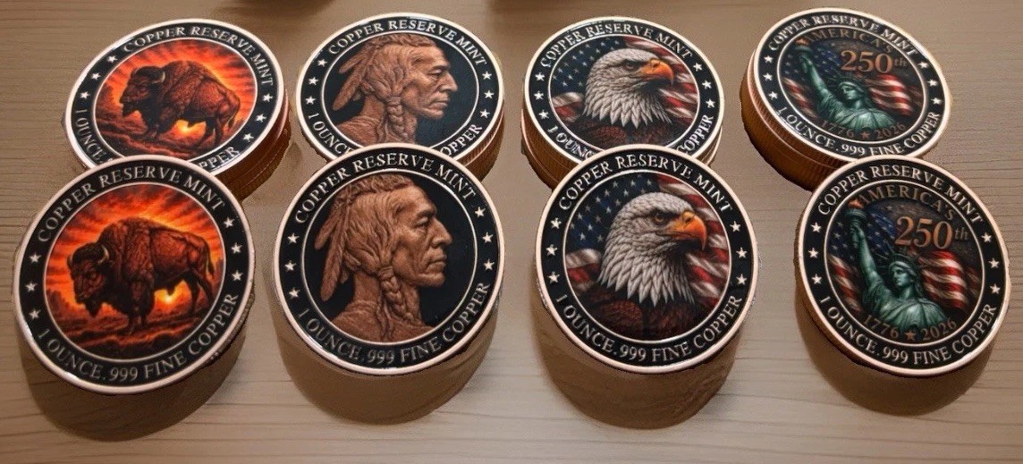 20 Pack - One Oz. .999 Fine Copper Rounds- UV Colorized - COPPER RESERVE MINT