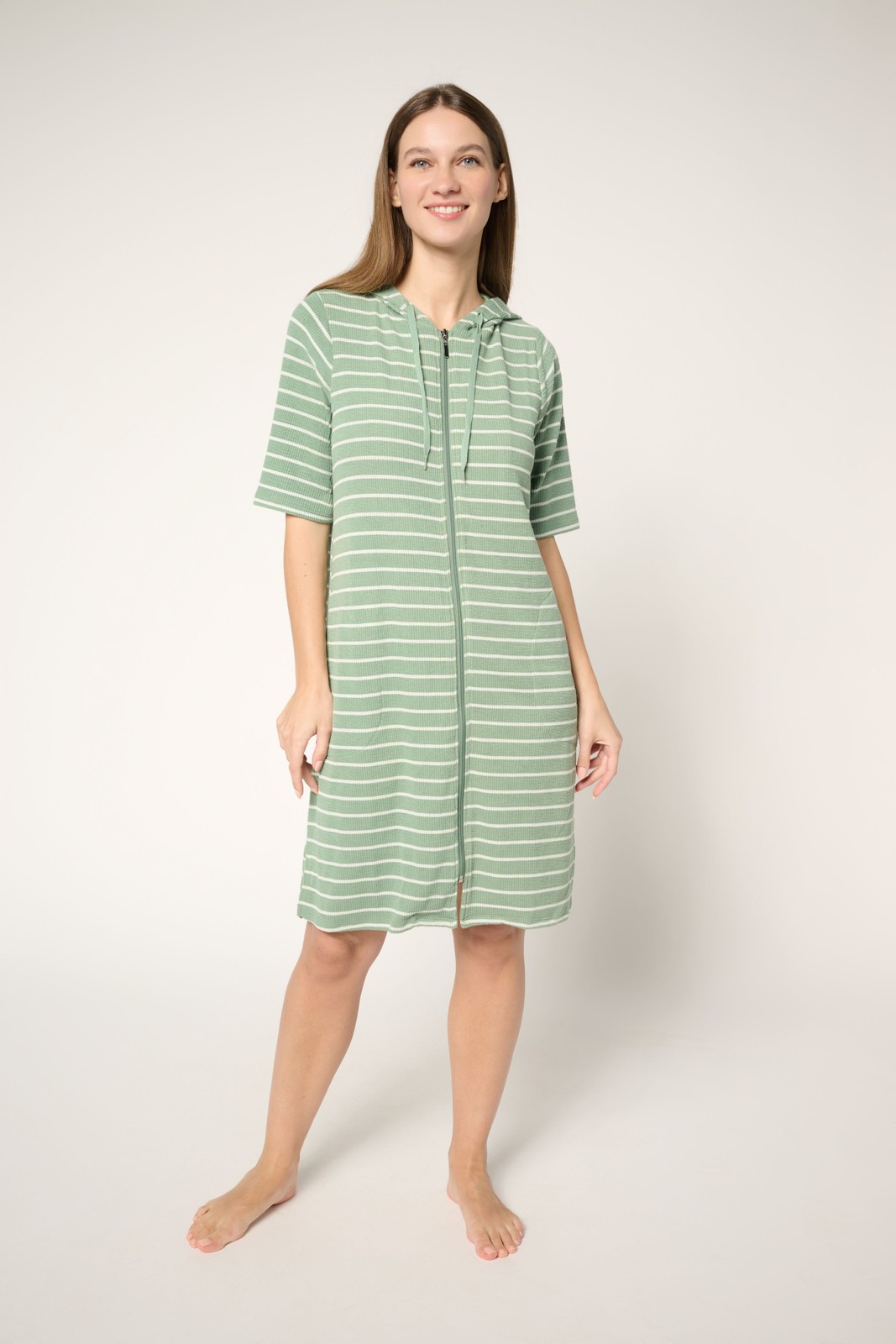 Stan Herman Women\'s Sleepwear Sz M Stripe Double Knit Crinkle Rib Green A679657