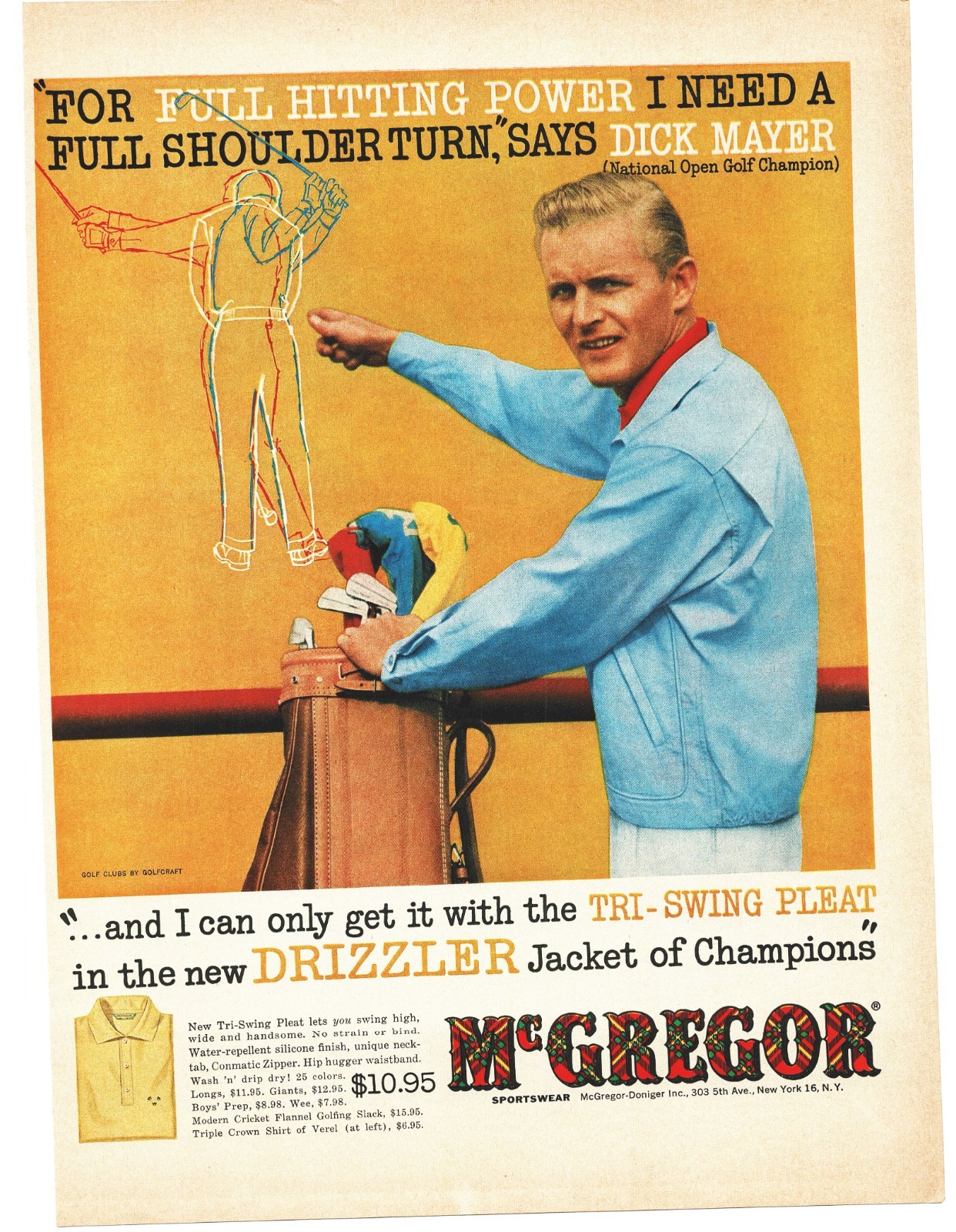 1958 McGregor Drizzler Jacket Vintage Print Ad Dick Mayer Golf Champion