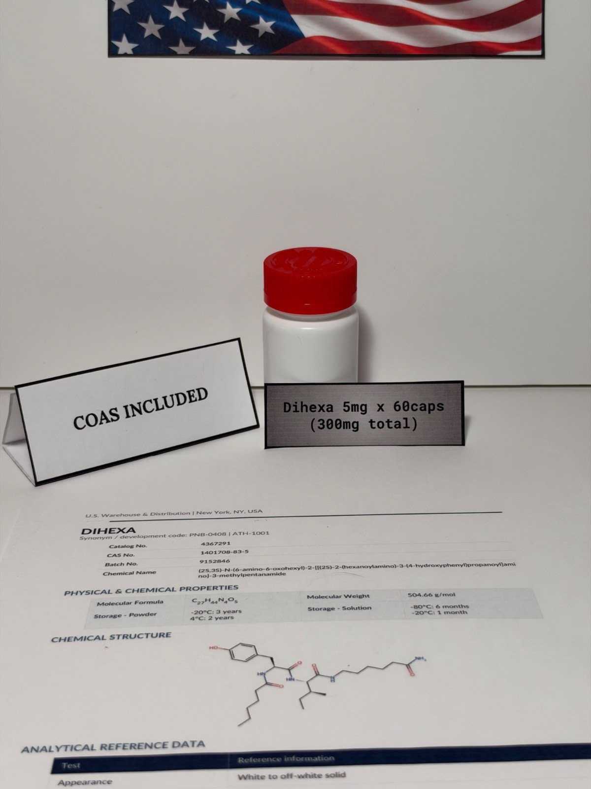 Dihexa , CAS 1401708-83-5 , 5mg x 60 , USA Domestic 2-5 Day Free Delivery