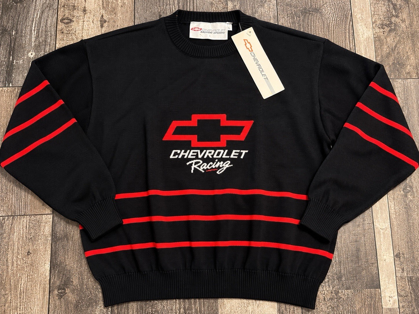 VTG Chevrolet Racing Knit Sweater USA Made Deadstock NASCAR Chevy L 1980s VTG Chevrolet Racing Knit Sweater USA Made Deadstock NASCAR Chevy L 1980s