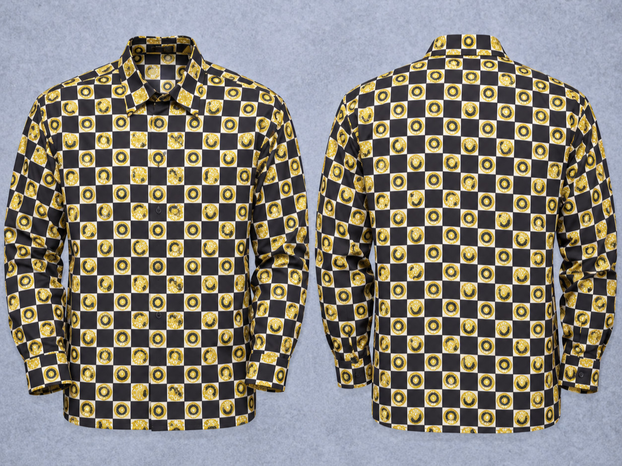 Versace Classic V2 Men Small Silk Button Up Shirt Vintage Sun Barocco Made Spain