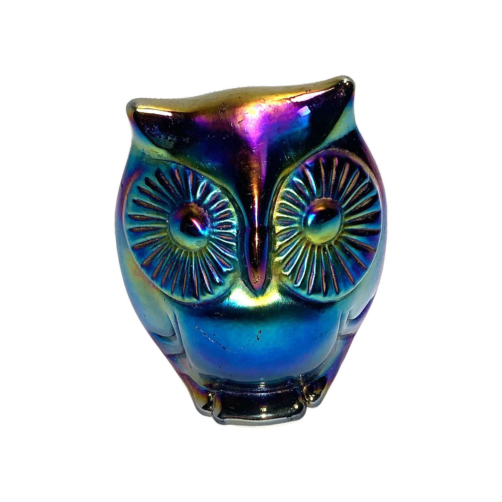 Fenton Iridescent Carnival Blue Glass Owl 3 Fenton Iridescent Carnival Blue Glass Owl 3